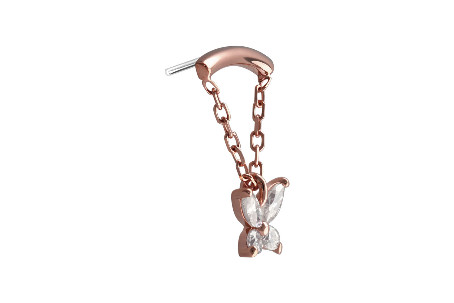 14 Karat Gold Aufsatz mit Titan Push Pin MOISSANIT-SCHMETTERLING + BOGEN + KETTE von Piercingline